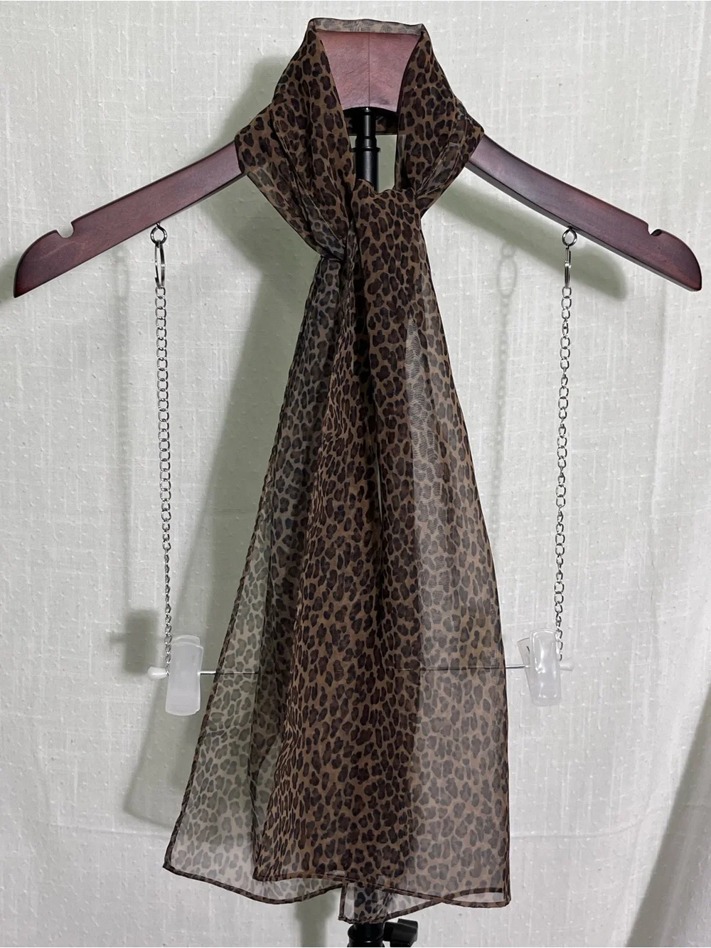 Y2K Leopard Print Sheer Chiffon Long Scarf Animal Print Wrap